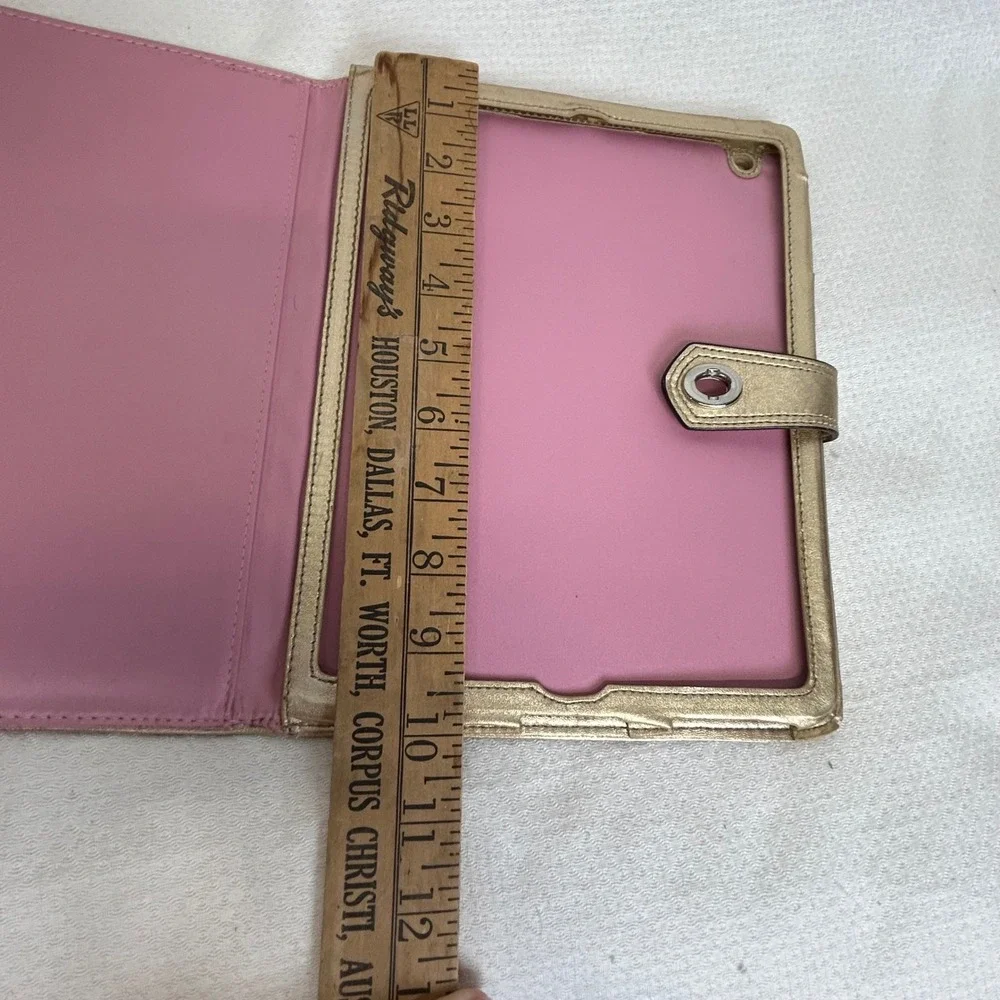 Coach Signature Monogram iPad Case Brown Gold Metallic Leather Turnlock Folio